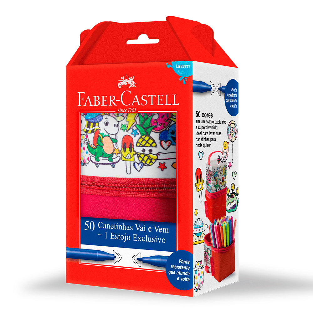 Caneta Hidrografica Vai e Vem Estojo Exclusivo com 50 Cores - Faber-Castell